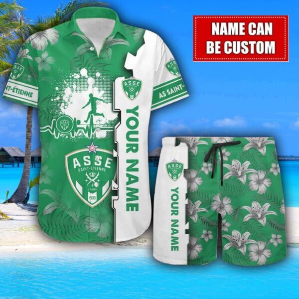 AS Saint-Étienne Flower Tropical Hawaiian Shirt And Shorts Custom Name For Fans Summer Outfit Product Photo 1
