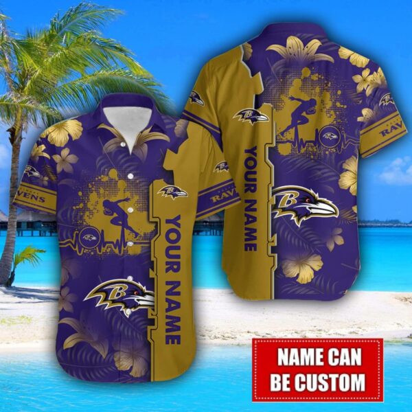 Baltimore Ravens Flower Tropical Hawaiian Shirt And Shorts Custom Name For Fans Summer Outfit Product Photo 2