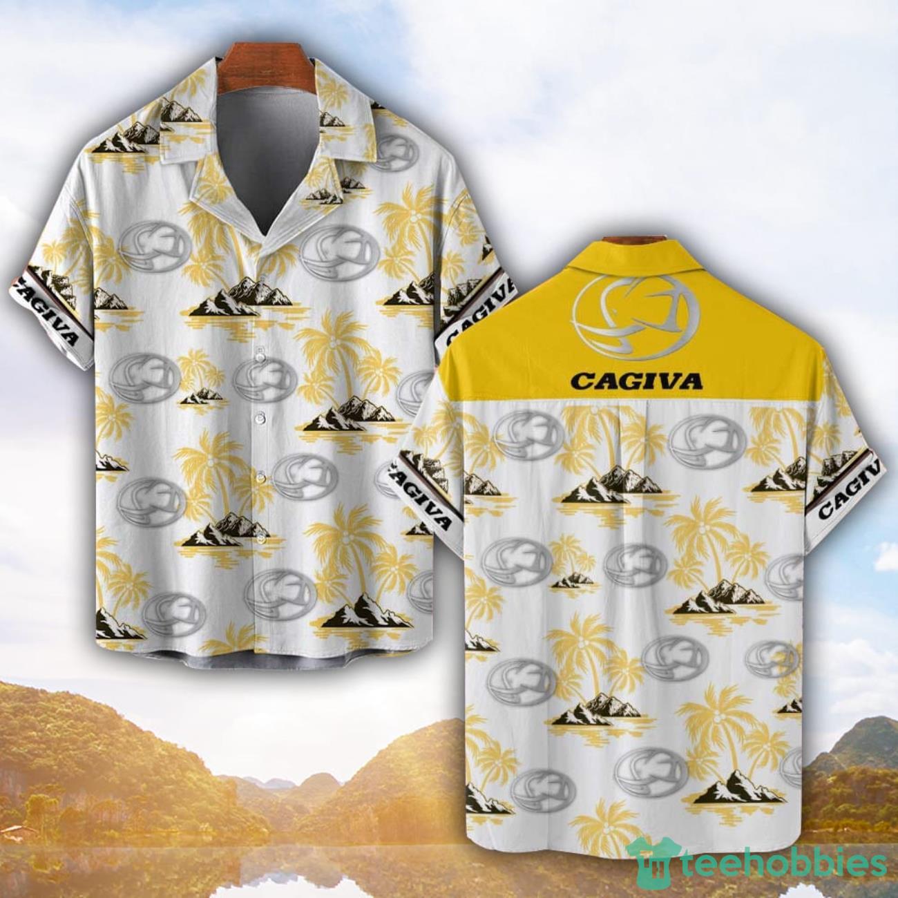 Cagiva Motorcycles Yellow Coconut Pattern Combo 3D Hawaiian Shirt And Shorts image Cagiva Motorcycles Yellow Coconut Pattern Combo 3D Hawaiian Shirt And Shorts Product Photo 1
