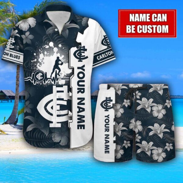 Carlton Blues Flower Tropical Hawaiian Shirt And Shorts Custom Name For Fans Summer Outfit Product Photo 1
