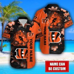 Cincinnati Bengals Flower Tropical Hawaiian Shirt And Shorts Custom Name For Fans Summer Outfit Product Photo 2