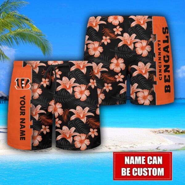 Cincinnati Bengals Flower Tropical Hawaiian Shirt And Shorts Custom Name For Fans Summer Outfit Product Photo 3