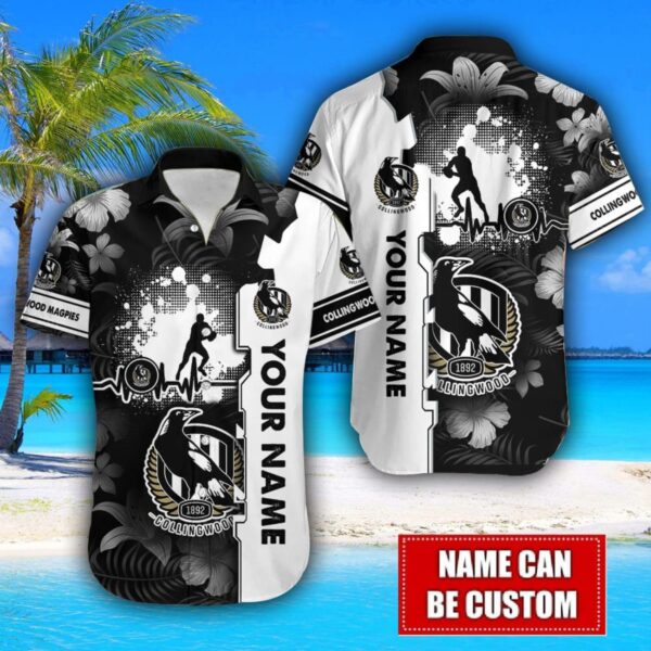 Collingwood Magpies Flower Tropical Hawaiian Shirt And Shorts Custom Name For Fans Summer Outfit Product Photo 2