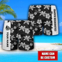 Collingwood Magpies Flower Tropical Hawaiian Shirt And Shorts Custom Name For Fans Summer Outfit Product Photo 3