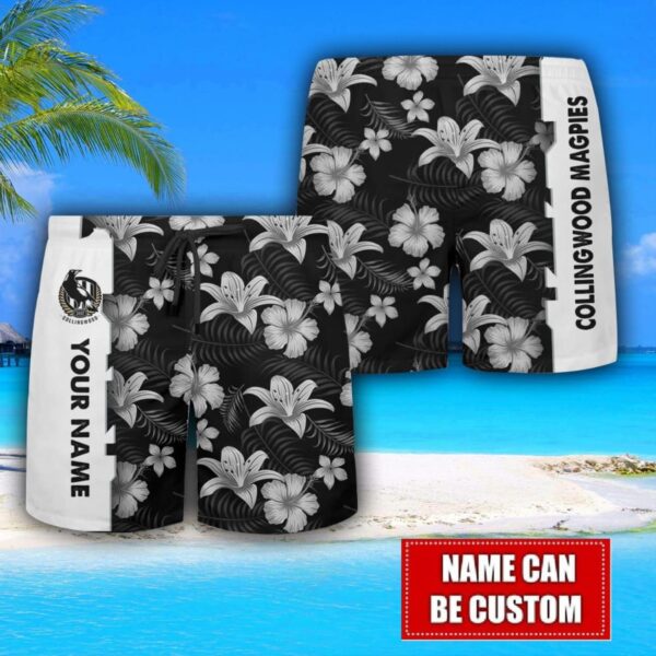 Collingwood Magpies Flower Tropical Hawaiian Shirt And Shorts Custom Name For Fans Summer Outfit Product Photo 3