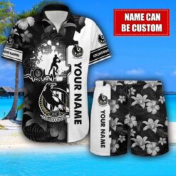Collingwood Magpies Flower Tropical Hawaiian Shirt And Shorts Custom Name For Fans Summer Outfit Product Photo 1
