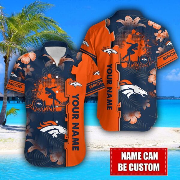 Denver Broncos Flower Tropical Hawaiian Shirt And Shorts Custom Name For Fans Summer Outfit Product Photo 2