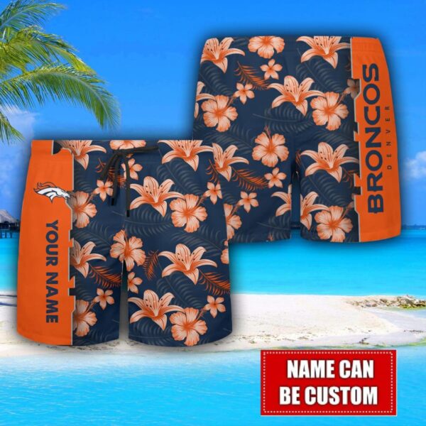 Denver Broncos Flower Tropical Hawaiian Shirt And Shorts Custom Name For Fans Summer Outfit Product Photo 3