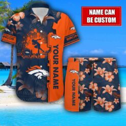 Denver Broncos Flower Tropical Hawaiian Shirt And Shorts Custom Name For Fans Summer Outfit Product Photo 1
