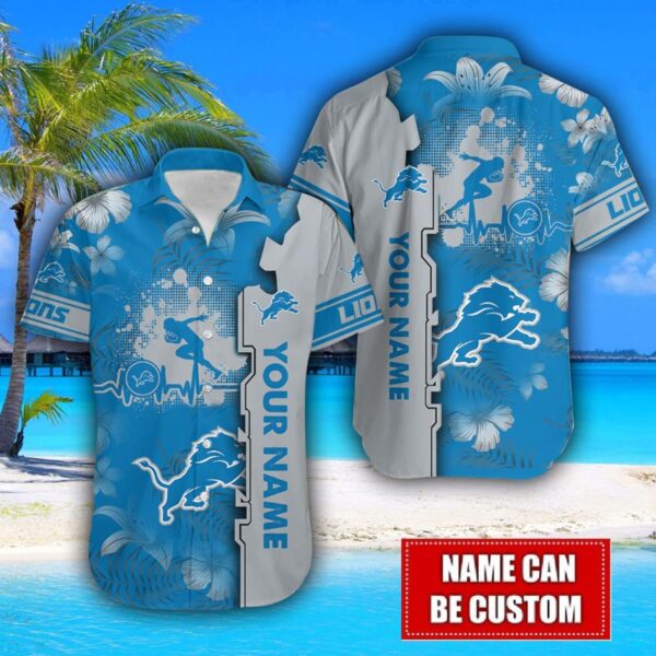 Detroit Lions Flower Tropical Hawaiian Shirt And Shorts Custom Name For Fans Summer Outfit Product Photo 2