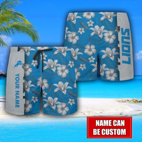 Detroit Lions Flower Tropical Hawaiian Shirt And Shorts Custom Name For Fans Summer Outfit Product Photo 3
