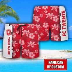 FC Twente Flower Tropical Hawaiian Shirt And Shorts Custom Name For Fans Summer Outfit Product Photo 3