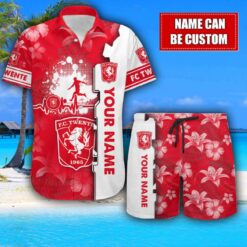 FC Twente Flower Tropical Hawaiian Shirt And Shorts Custom Name For Fans Summer Outfit Product Photo 1