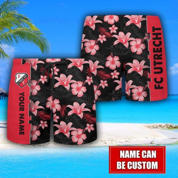 FC Utrecht Flower Tropical Hawaiian Shirt And Shorts Custom Name For Fans Summer Outfit Product Photo 3