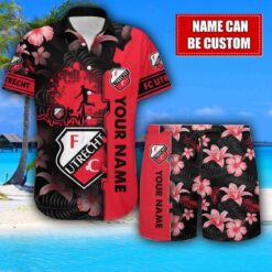 FC Utrecht Flower Tropical Hawaiian Shirt And Shorts Custom Name For Fans Summer Outfit Product Photo 1