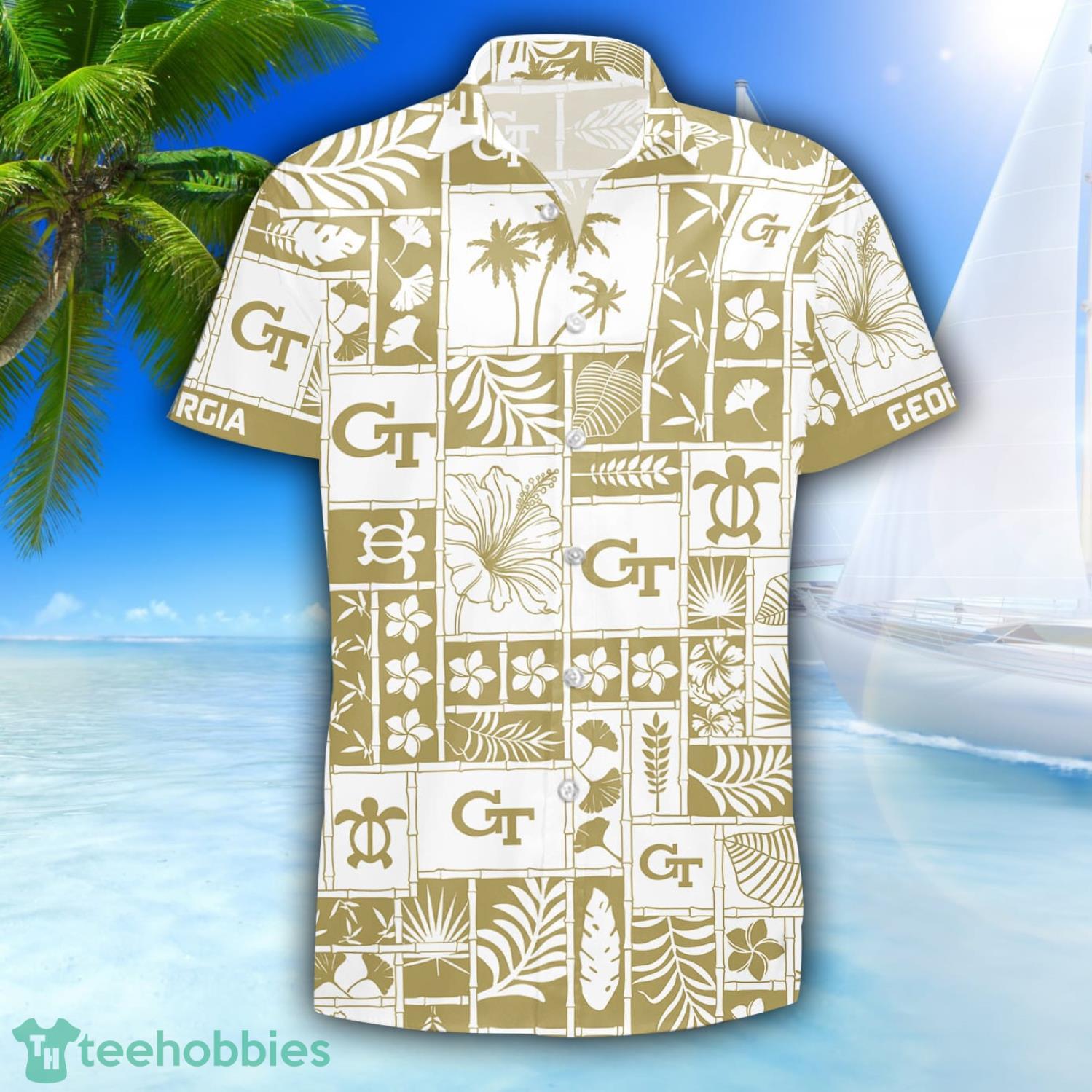 Georgia Tech Yellow Jackets 3D Hawaiian Shirt Special Beach Pattern Hawaii Shirt image Georgia Tech Yellow Jackets 3D Hawaiian Shirt Special Beach Pattern Hawaii Shirt Product Photo 2