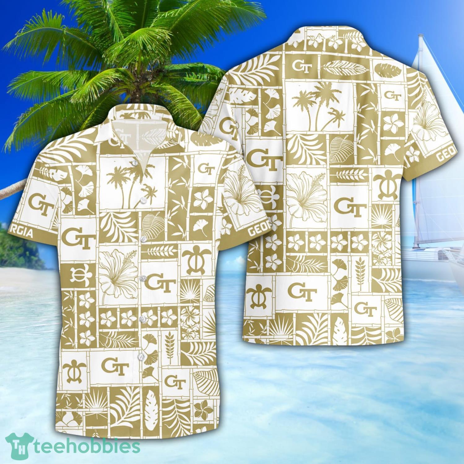 Georgia Tech Yellow Jackets 3D Hawaiian Shirt Special Beach Pattern Hawaii Shirt image Georgia Tech Yellow Jackets 3D Hawaiian Shirt Special Beach Pattern Hawaii Shirt Product Photo 1