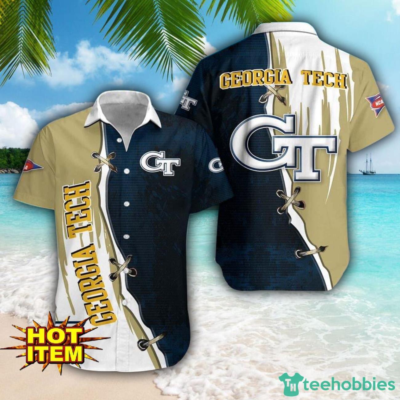 Georgia Tech Yellow Jackets Logo Team Printed 3D Hawaiian Shirt Beach Summer Gift image Georgia Tech Yellow Jackets Logo Team Printed 3D Hawaiian Shirt Beach Summer Gift Product Photo 1