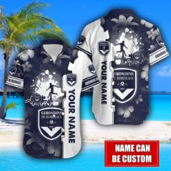 Girondins de Bordeaux Flower Tropical Hawaiian Shirt And Shorts Custom Name For Fans Summer Outfit Product Photo 2