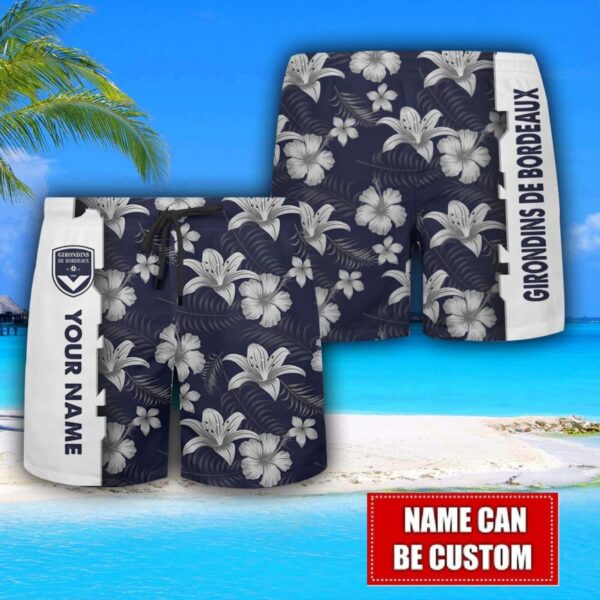 Girondins de Bordeaux Flower Tropical Hawaiian Shirt And Shorts Custom Name For Fans Summer Outfit Product Photo 3
