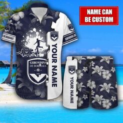 Girondins de Bordeaux Flower Tropical Hawaiian Shirt And Shorts Custom Name For Fans Summer Outfit Product Photo 1