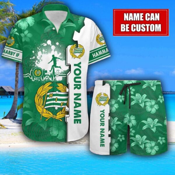 Hammarby IF Flower Tropical Hawaiian Shirt And Shorts Custom Name For Fans Summer Outfit Product Photo 1