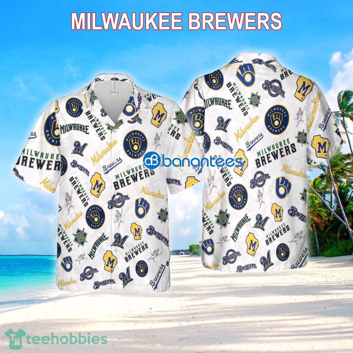 Milwaukee Brewers Aloha 3D Hawaiian Shirt White Pattern Logo New Gift For Fans - Milwaukee Brewers Aloha 3D Hawaiian Shirt White Pattern Logo New Gift For Fans