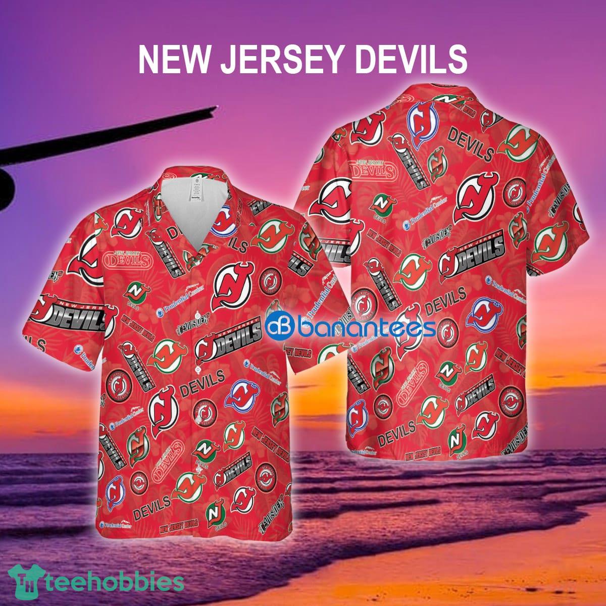 New Jersey Devils Hawaiian Shirt Pattern Logo For Beach - New Jersey Devils Hawaiian Shirt Pattern Logo For Beach