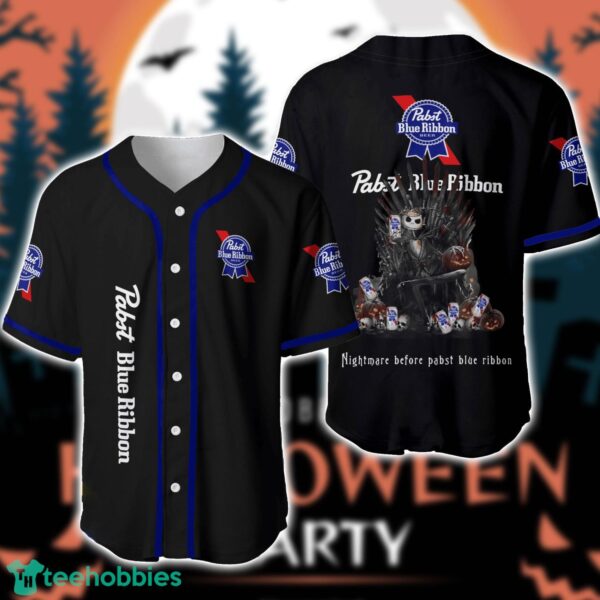 Nightmare Before Pabst Blue Ribbon Jack Skellington Baseball Jersey Shirt Special Halloween Gift Product Photo 1