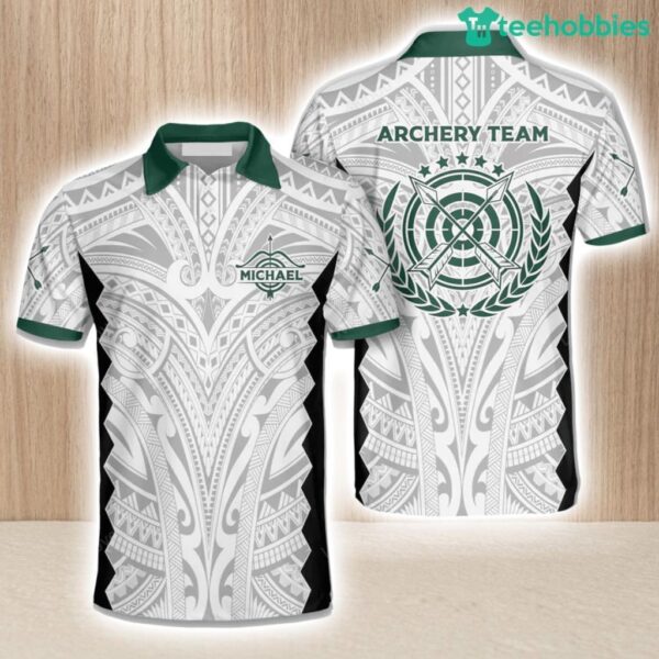 Personalized Team Name Archery Polo Shirt Tribal White Green Personalized Archery Shirts For Men Product Photo 1
