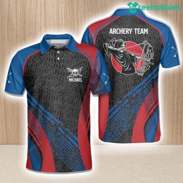 Personalized Team Name Archery Polo Shirt Us Flag Colors Personalized Skull Archery Shirts For Men Product Photo 1