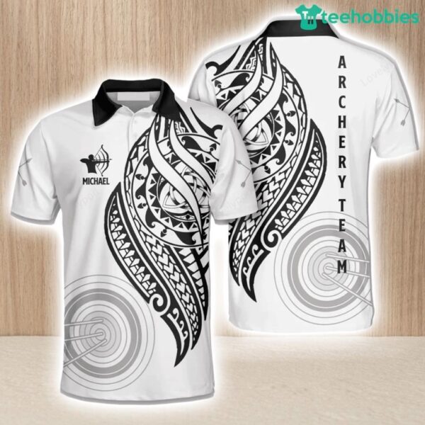 Personalized Team Name Archery Polo Shirt White Tribal Personalized Archery Shirts For Men Product Photo 1