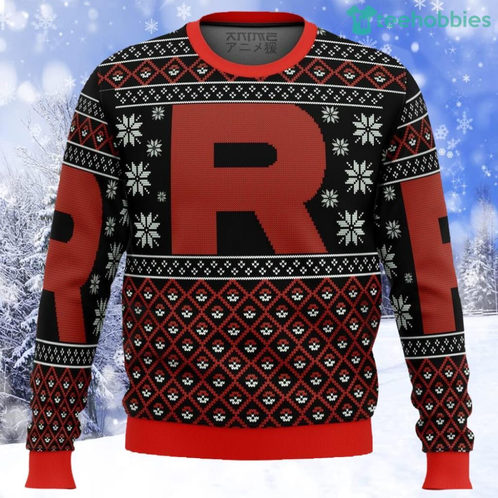 Pokemon Team Rocket Red Black Ugly Christmas Sweater Gift Christmas image Pokemon Team Rocket Red Black Ugly Christmas Sweater Gift Christmas Product Photo 1