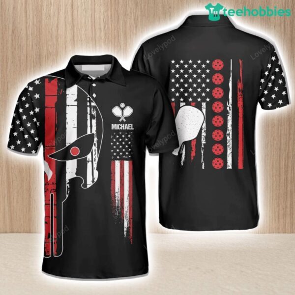 Punisher Skull American Flag Personalized Pickleball Polo Shirts For Men Gift For Pickleball Player Product Photo 1
