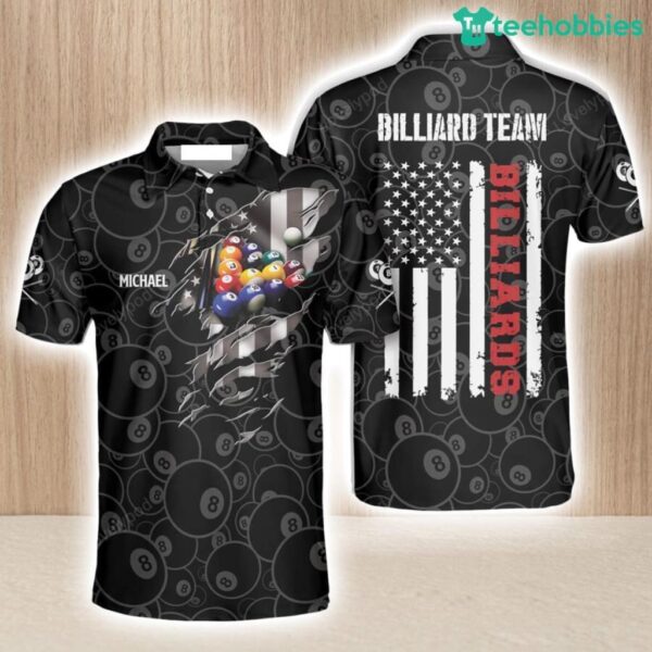 Rack Em Up Us Flag Personalized Billiard Polo Shirts For Men Gift For Billiard Team Player Product Photo 1