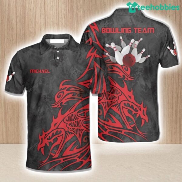 Red Black Tribal Dragon Personalized Bowling Polo Shirts For Men Gift For Bowling Player Product Photo 1