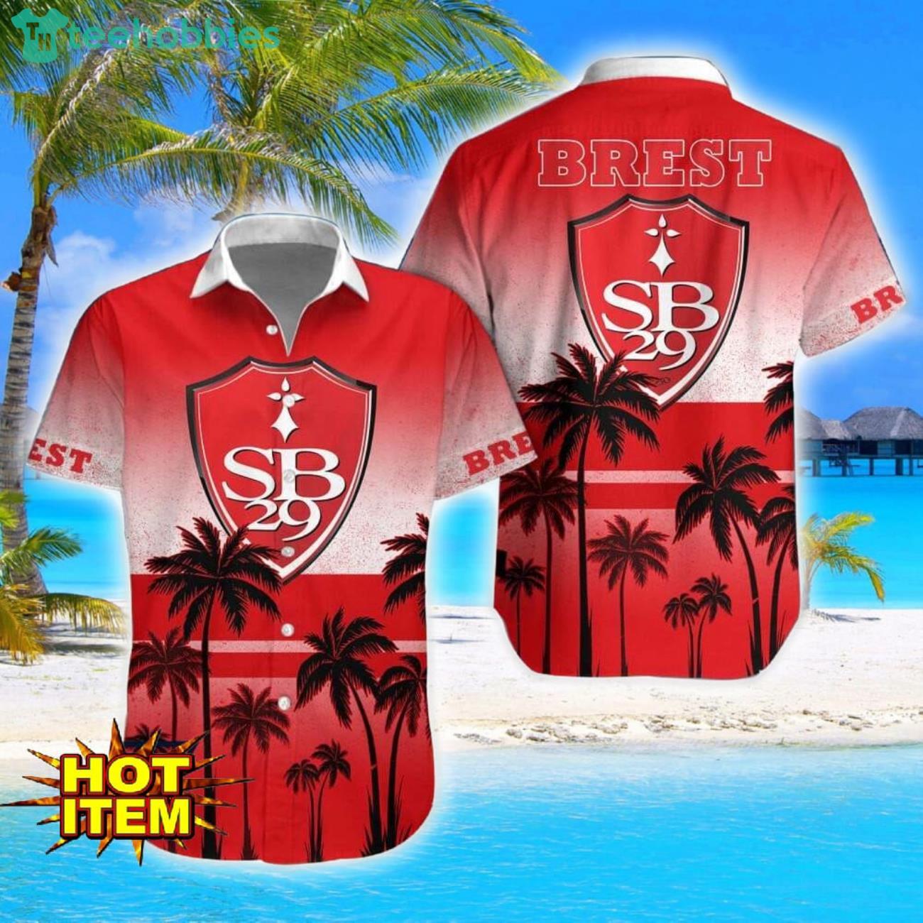 Stade Brestois 29 Coconut Aloha Hawaiian Shirt And Shorts Beach Set For Men And Women image Stade Brestois 29 Coconut Aloha Hawaiian Shirt And Shorts Beach Set For Men And Women Product Photo 1