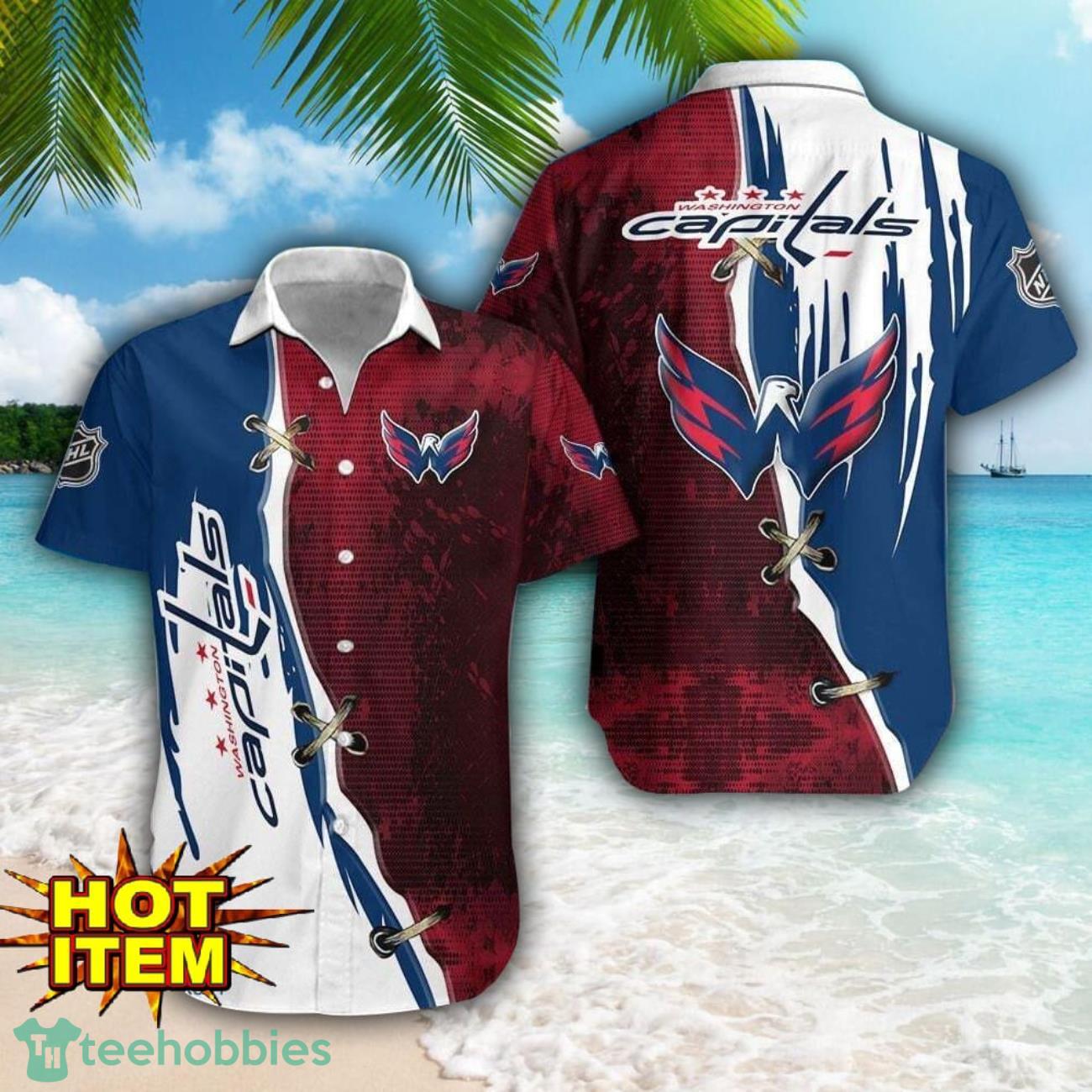 Washington Capitals Logo Team Printed 3D Hawaiian Shirt Beach Summer Gift image Washington Capitals Logo Team Printed 3D Hawaiian Shirt Beach Summer Gift Product Photo 1