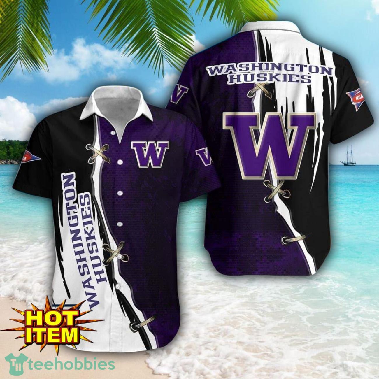 Washington Huskies Logo Team Printed 3D Hawaiian Shirt Beach Summer Gift image Washington Huskies Logo Team Printed 3D Hawaiian Shirt Beach Summer Gift Product Photo 1