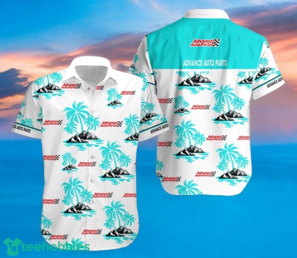 ADVANCE AUTO PARTS Coconut Tree Pattern Beach Hawaiian Shirt And Shorts Light Blue Hawaii Shirt Product Photo 2
