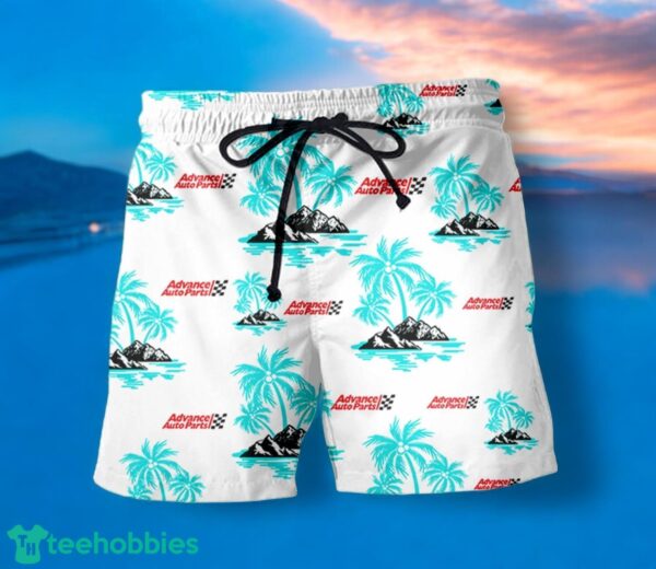 ADVANCE AUTO PARTS Coconut Tree Pattern Beach Hawaiian Shirt And Shorts Light Blue Hawaii Shirt Product Photo 1