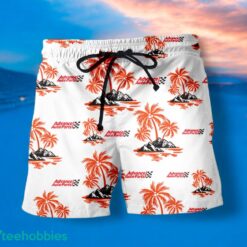 ADVANCE AUTO PARTS Orange Coconut Tree Pattern Beach Hawaiian Shirt And Shorts For Men And Women Product Photo 2