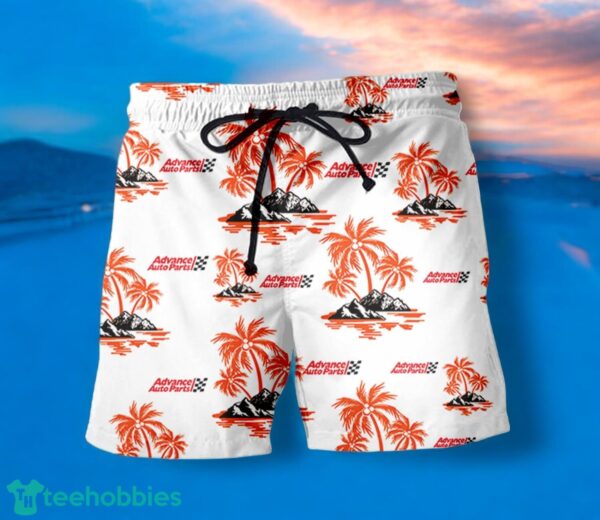 ADVANCE AUTO PARTS Orange Coconut Tree Pattern Beach Hawaiian Shirt And Shorts For Men And Women Product Photo 2
