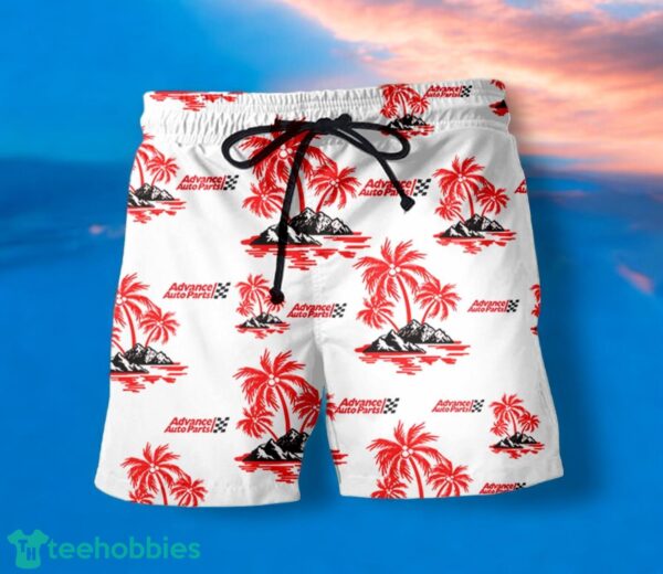 ADVANCE AUTO PARTS Red Coconut Tree Pattern Beach Hawaiian Shirt And Shorts For Men And Women Product Photo 2