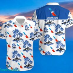 AMERICAN AIRLINES Blue Coconut Tree Pattern Beach Hawaiian Shirt And Shorts For Men And Women Product Photo 2