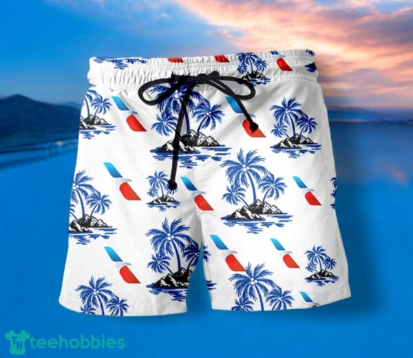 AMERICAN AIRLINES Blue Coconut Tree Pattern Beach Hawaiian Shirt And Shorts For Men And Women Product Photo 1