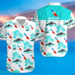 AMERICAN AIRLINES Coconut Tree Pattern Beach Hawaiian Shirt And Shorts Light Blue Hawaii Shirt Product Photo 2
