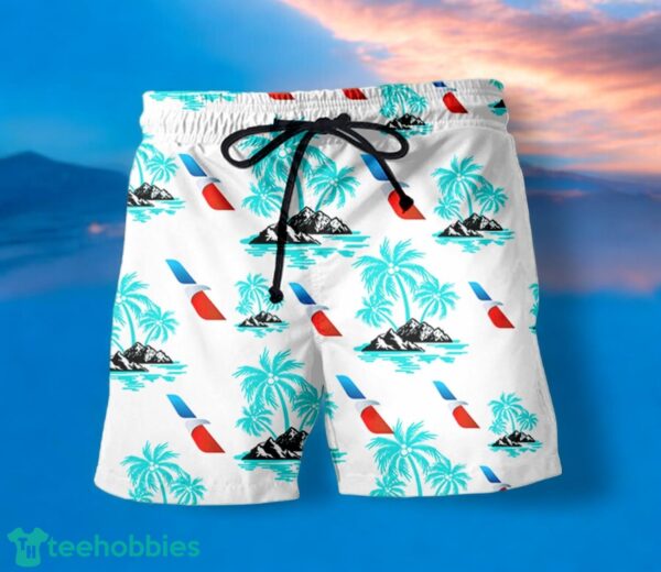 AMERICAN AIRLINES Coconut Tree Pattern Beach Hawaiian Shirt And Shorts Light Blue Hawaii Shirt Product Photo 1