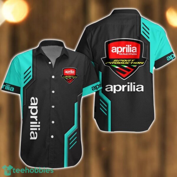 Aprilia Logo Mix Light Blue and Black Color Hawaiian Shirt For Men And Women Product Photo 1