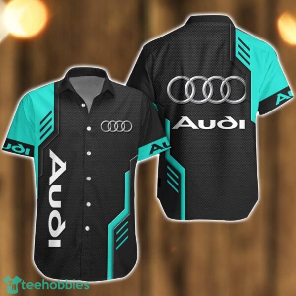 Audi Logo Mix Light Blue and Black Color Hawaiian Shirt For Men And Women Product Photo 1